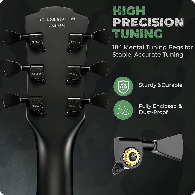 Fesley 39" LP Electric Guitar Kit: Full Size Solid Body Electric Guitars for Beginners with Humbucker Pickups,Poplar Body,Mahogany Neck,22 Frets,6 String Guitar with Gig Bag, FLP400,Matte,Camouflage - Image 3